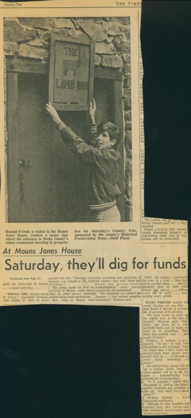 Mouns Jones House, article about arachaeological dig, image #2 (1970)