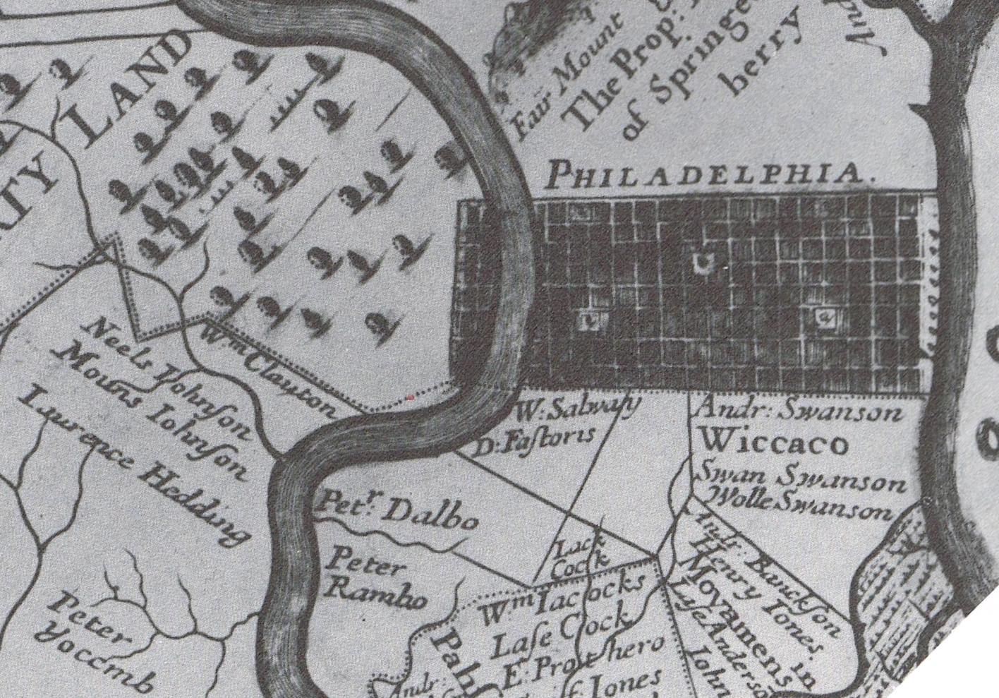Thomas Holmes’ map of Pennsylvania (c.1688):detail