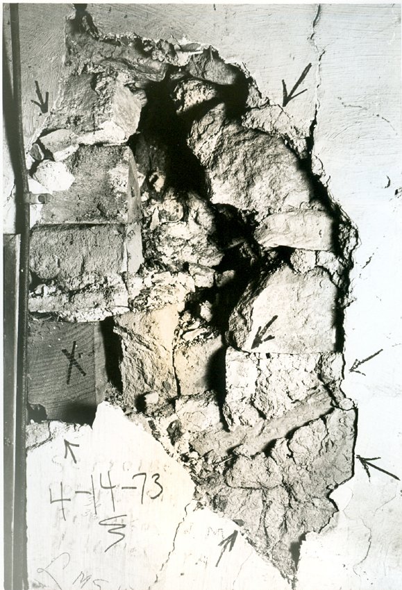 DeTurk, detail of interior south gable wall west of 1st-floor doorway (1973
