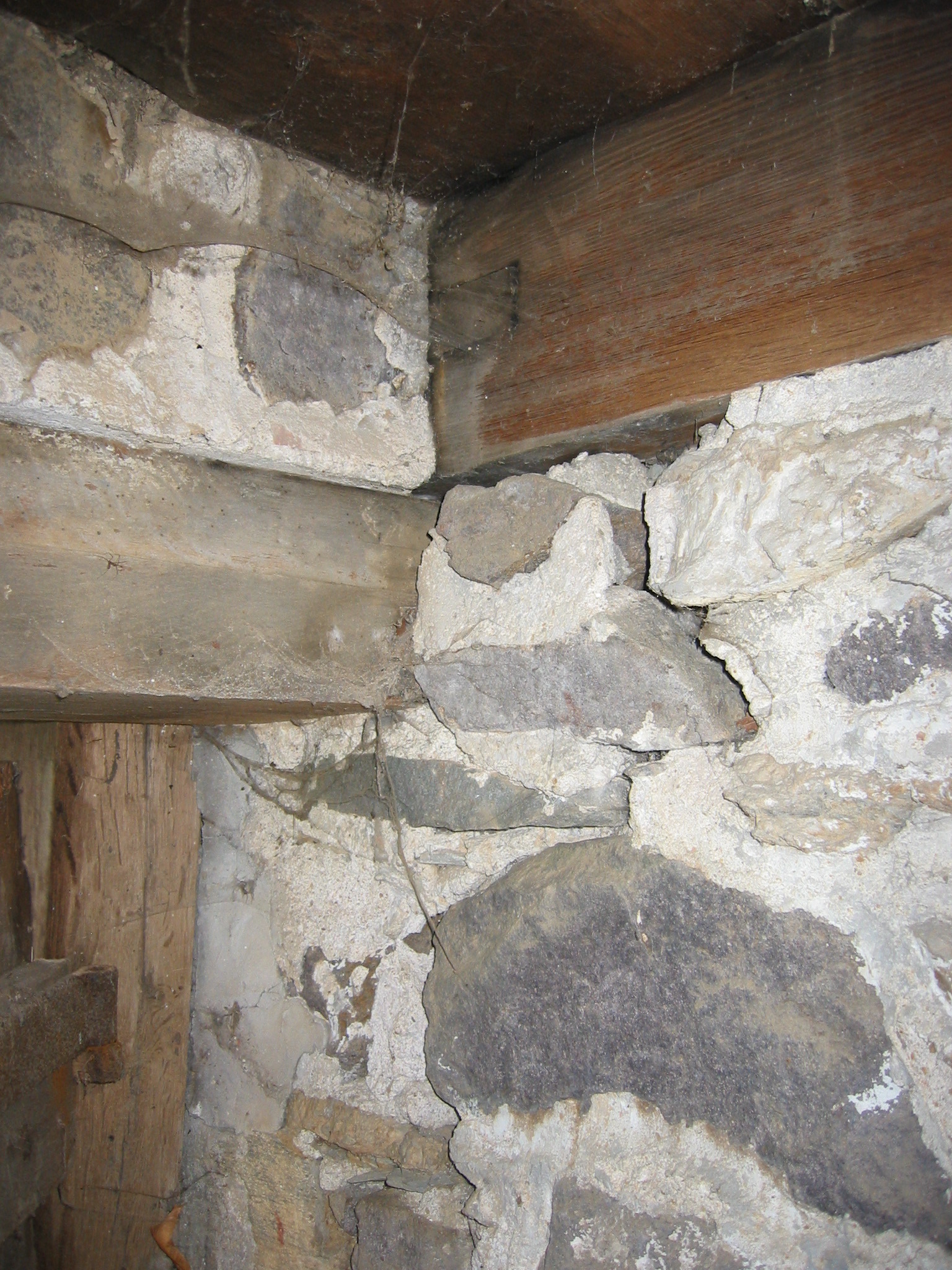 Interior detail, DeTurk kitchen wall, joist, anchor tenon, and wall plates