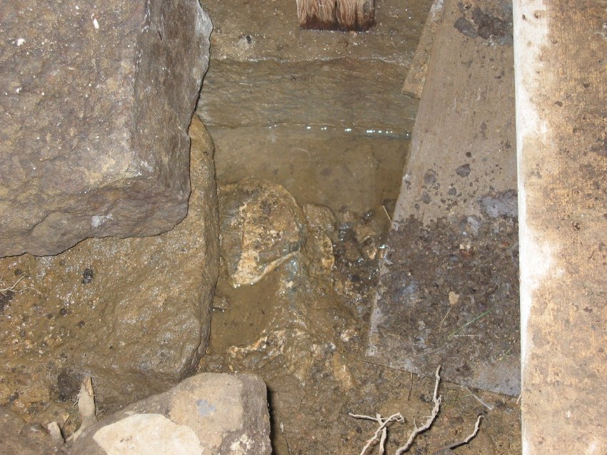 Detail view, DeTurk S door jamb at kitchen entry during restoration (2009)