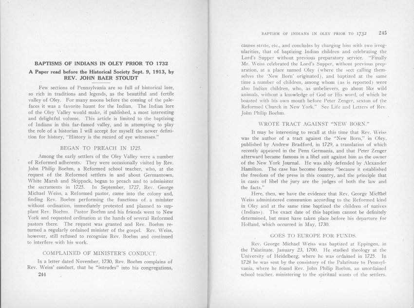 Essay on DeTurk House Baptisms (1913)