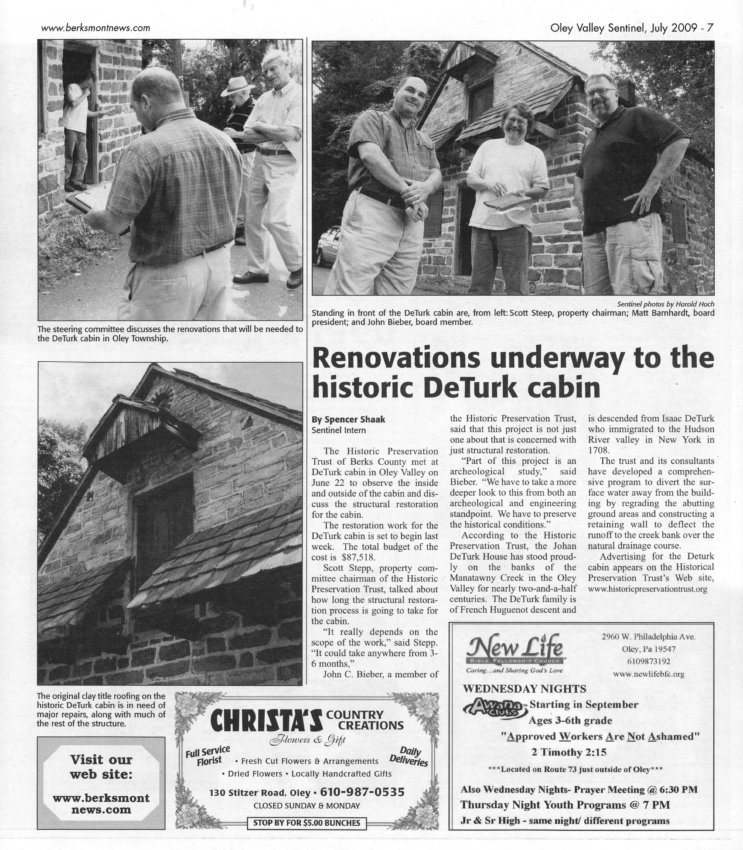 DeTurk, newspaper article on restoration (2009)