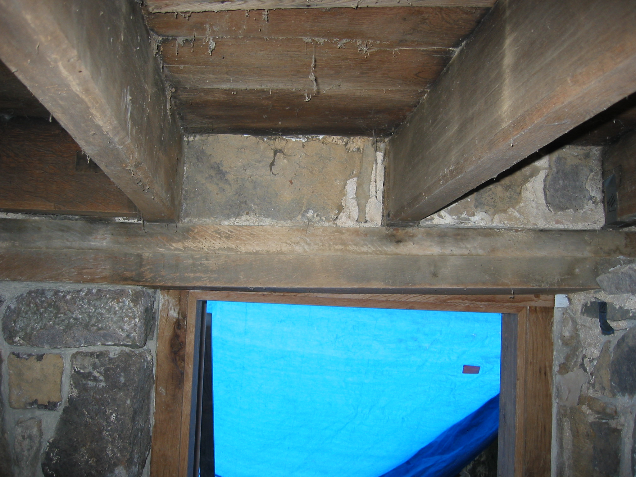 Interior view of DeTurk east kitchen window spanned by two plates (2009)