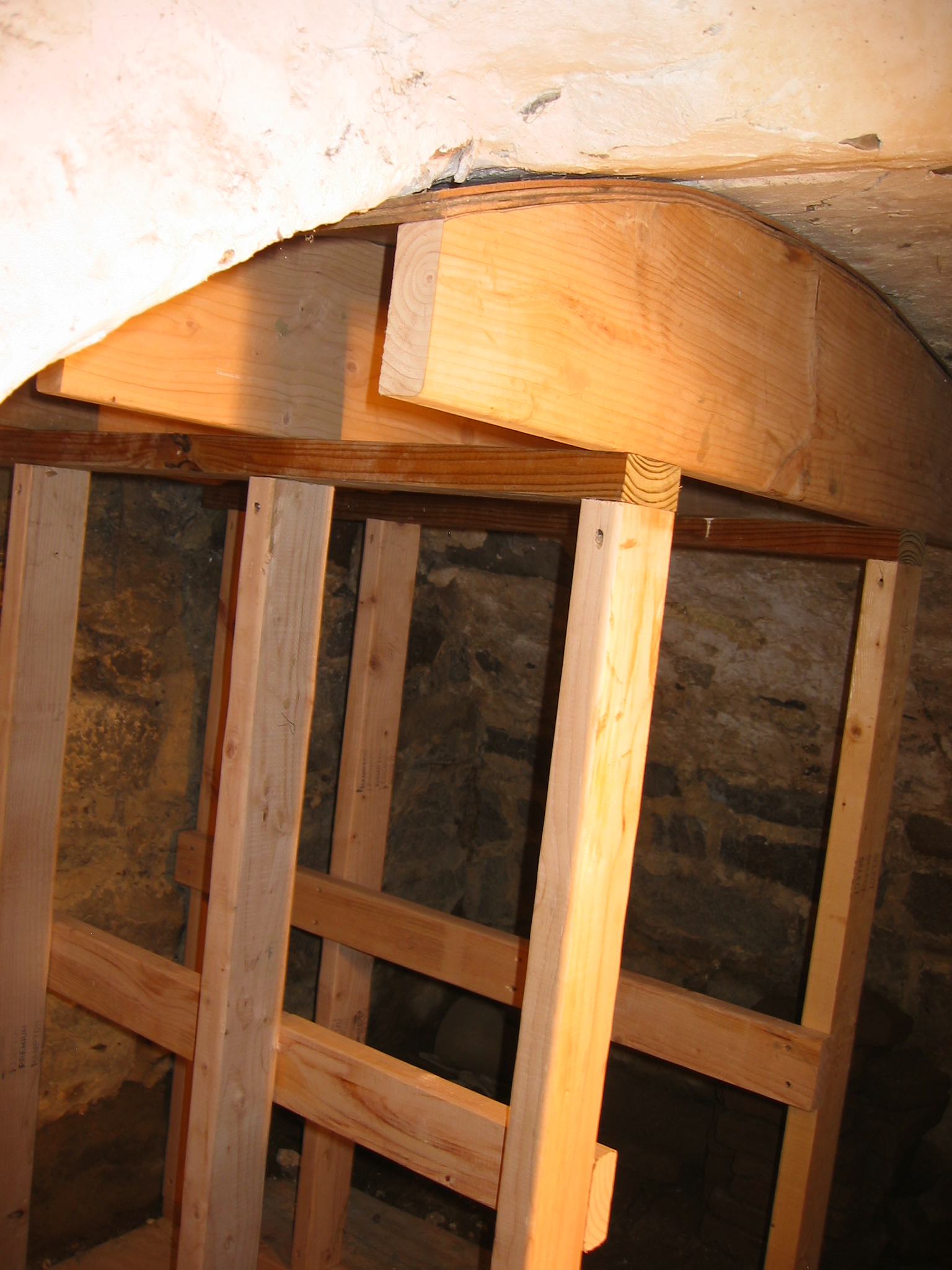 Temporary shoring ["centering"] frame supporting DeTurk cellar vault (2009)