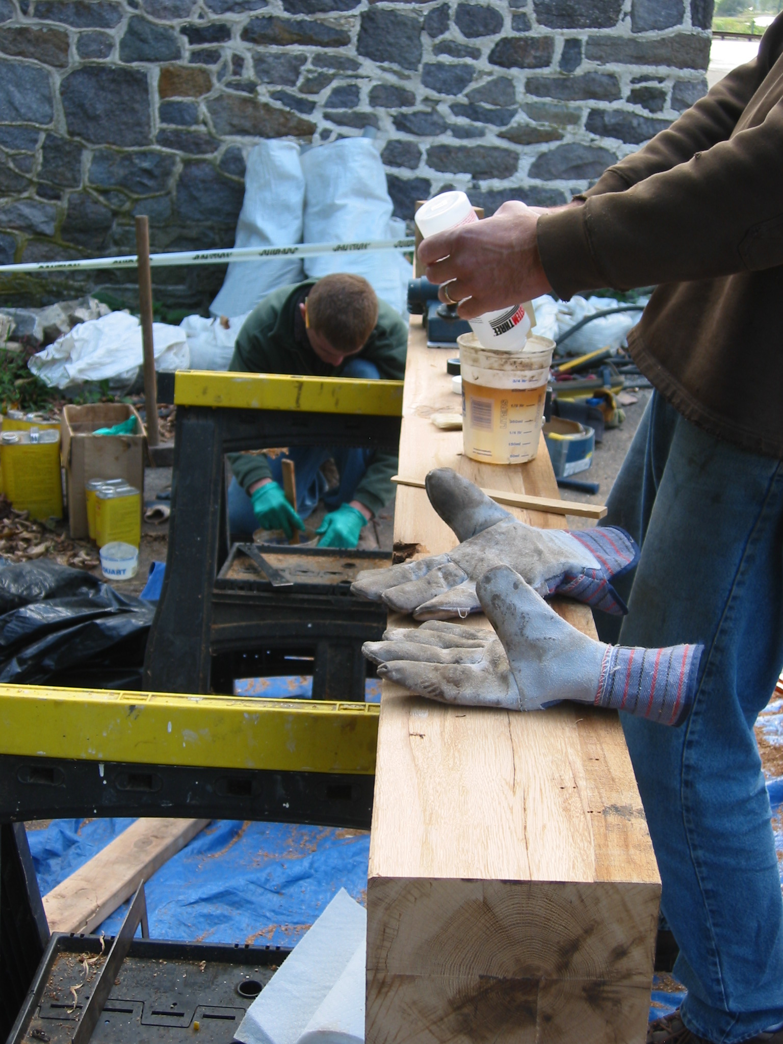 1203, 10/01/09: preparing re-sawn oak channel-beam for insertion in shell