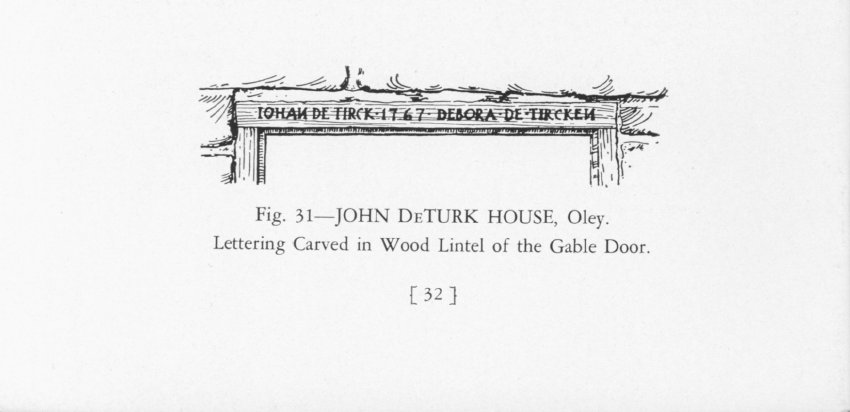 DeTurk House, drawing of carving in lintel of south gable door (1945)