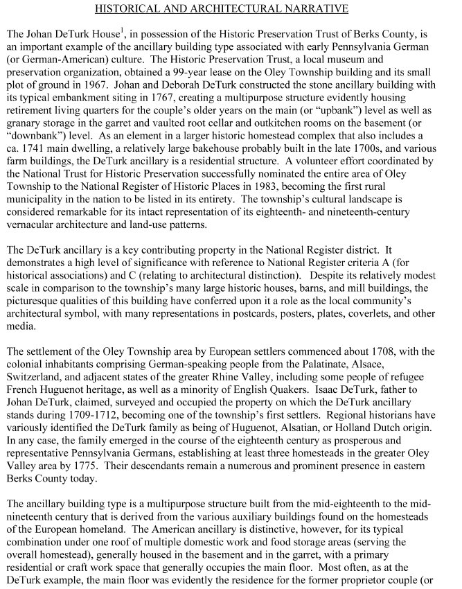 DeTurk House, Preservation PA Awards narrative, page 1 (2011)