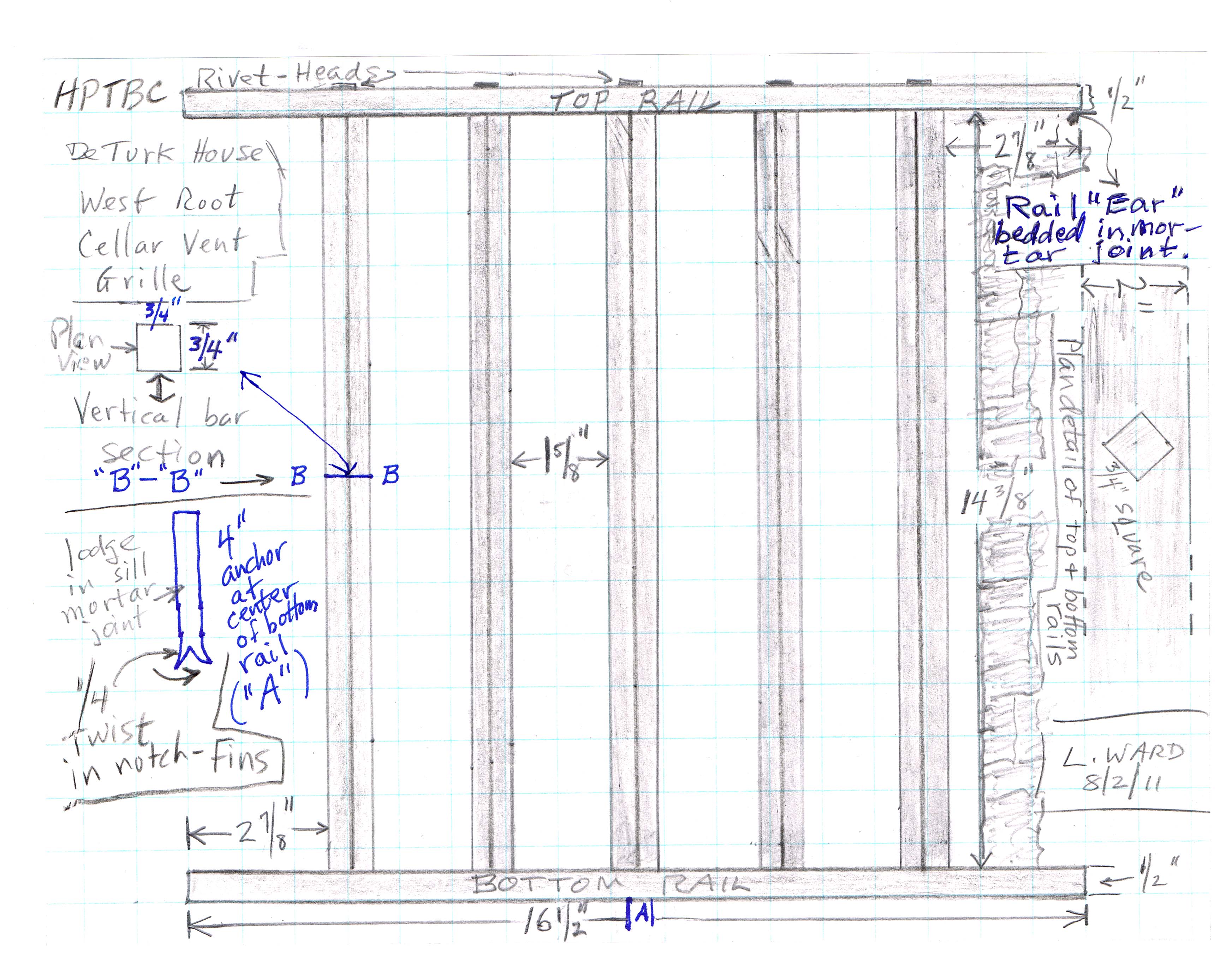 DeTurk House, Field notes drawing of reconstructed vent grille (2011)