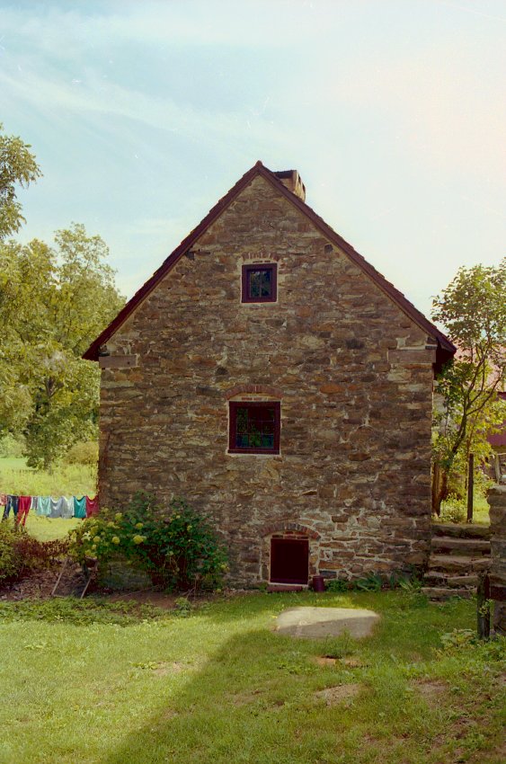 Keim ancillary building, north gable-end elevation view (c. 1990)