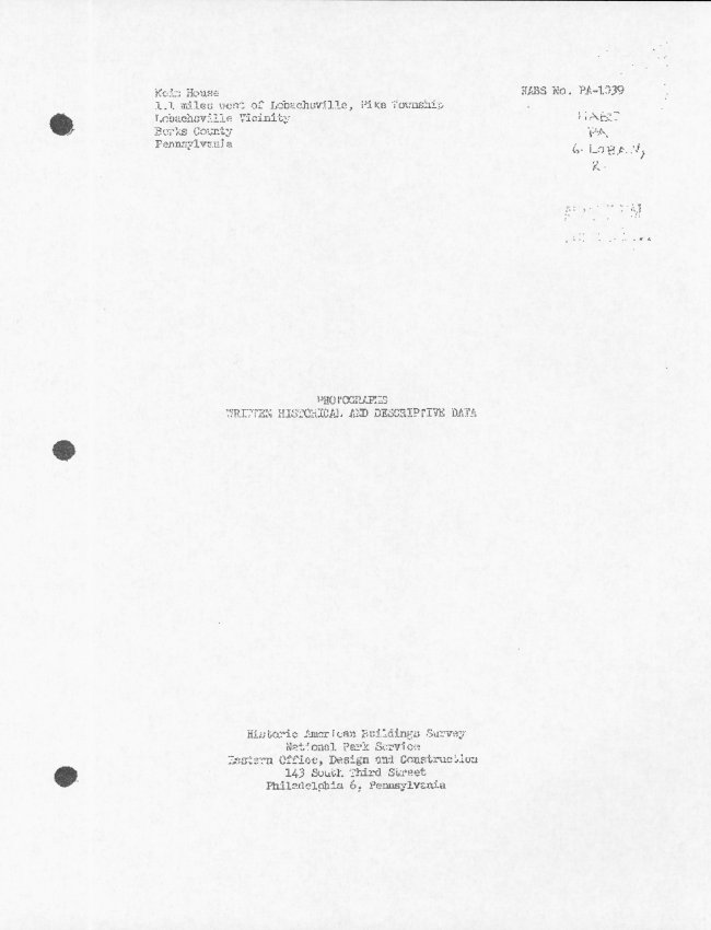 Keim House, HABS text, cover page