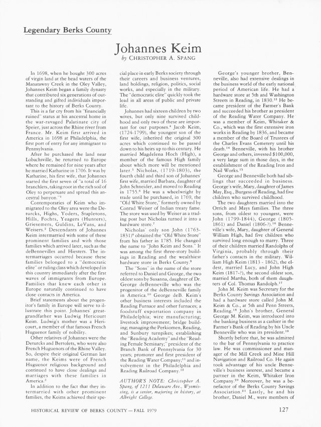 Keim, Family History, Page #1 (1979)