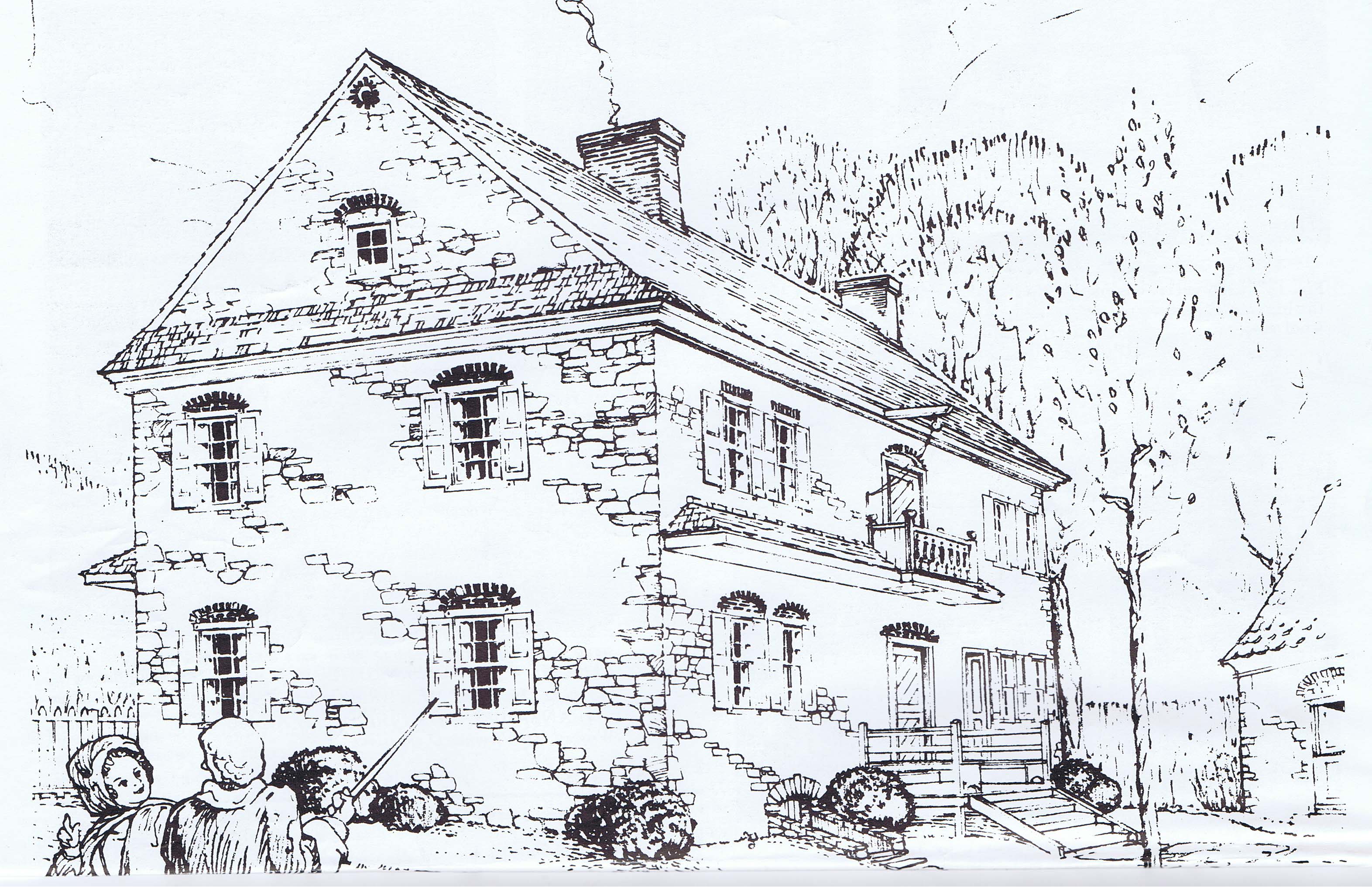 Keim House, conceptual perspective sketch from "American Folklife" (1975)