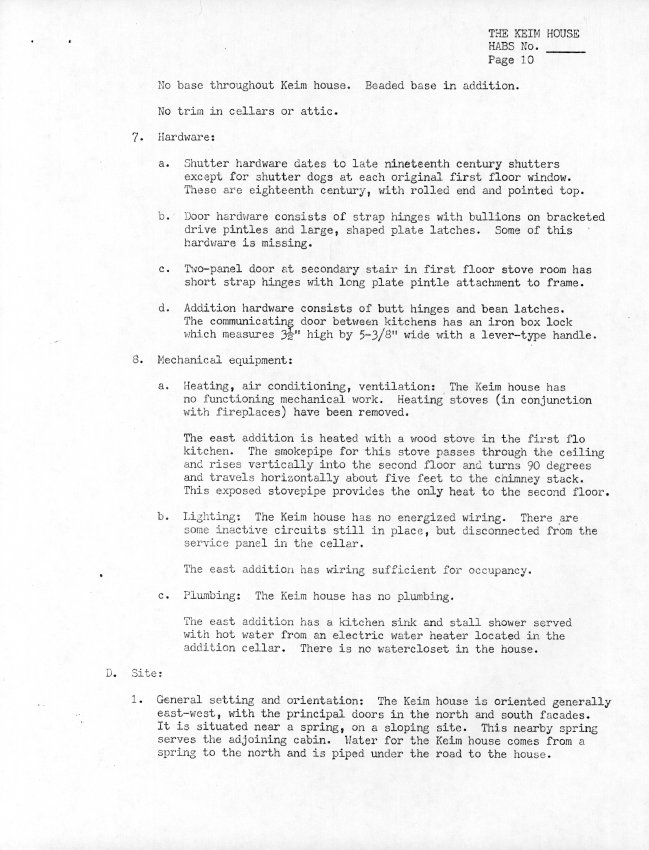 Keim House, unfiled HABS data sheet, page#10 (1985)