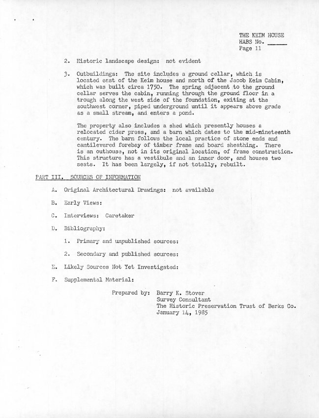 Keim House, unfiled HABS data sheet, page#11 (1985)
