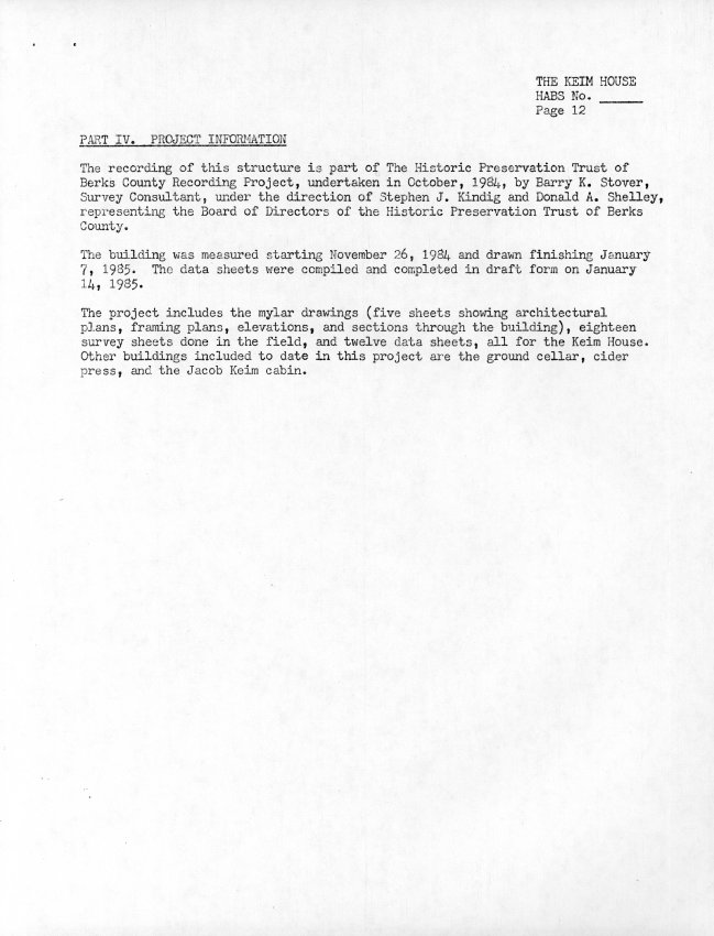 Keim House, unfiled HABS data sheet, page#12 (1985)