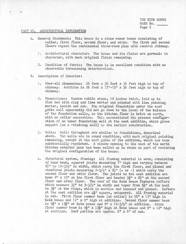Keim House, unfiled HABS data sheet, page#2 (1985)