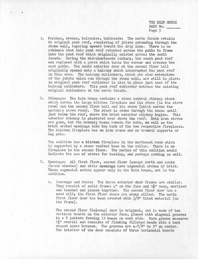 Keim House, unfiled HABS data sheet, page#3 (1985)