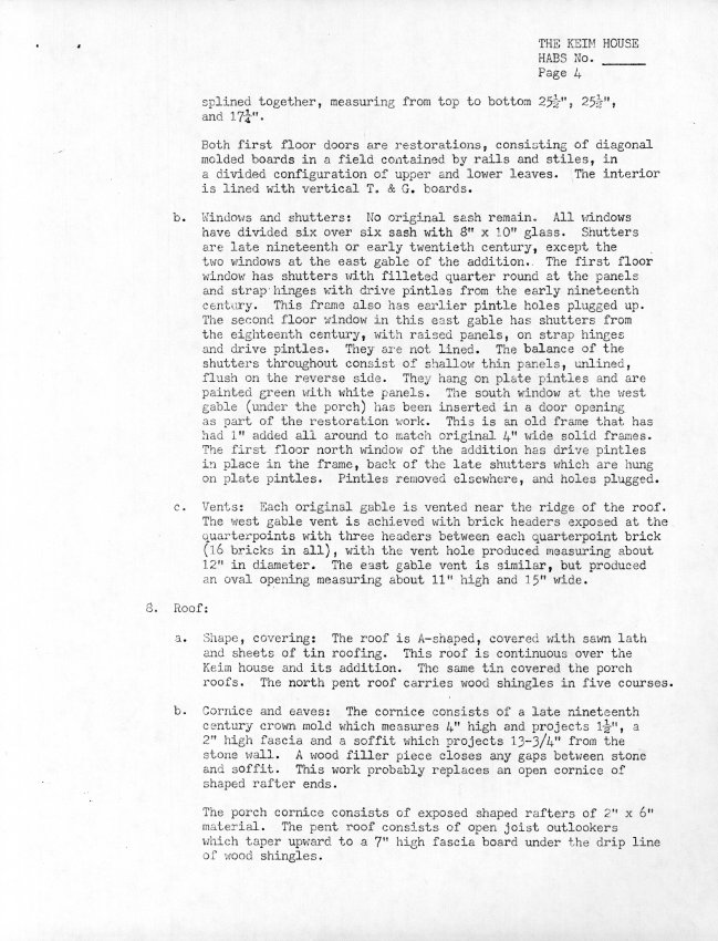 Keim House, unfiled HABS data sheet, page#4 (1985)