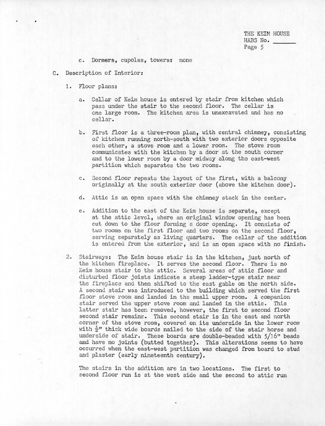 Keim House, unfiled HABS data sheet, page#5 (1985)
