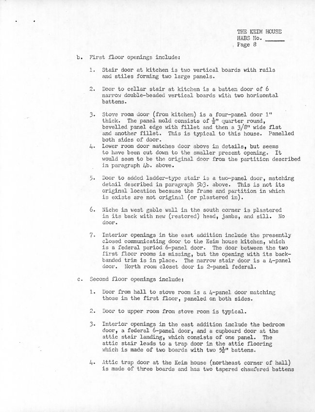 Keim House, unfiled HABS data sheet, page#8 (1985)
