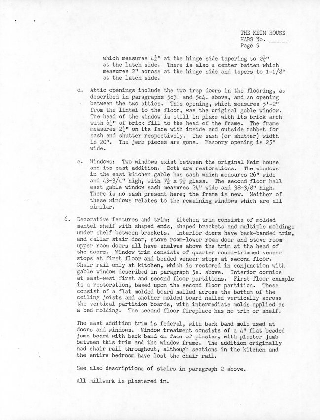 Keim House, unfiled HABS data sheet, page#9 (1985)