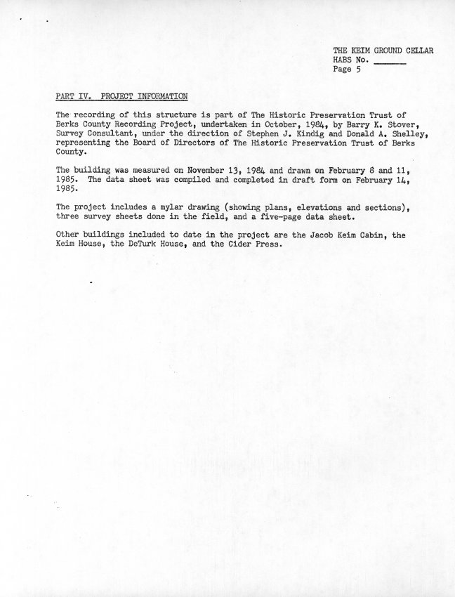 Keim Ground Cellar, unfiled HABS data sheets, page #5 (1985)