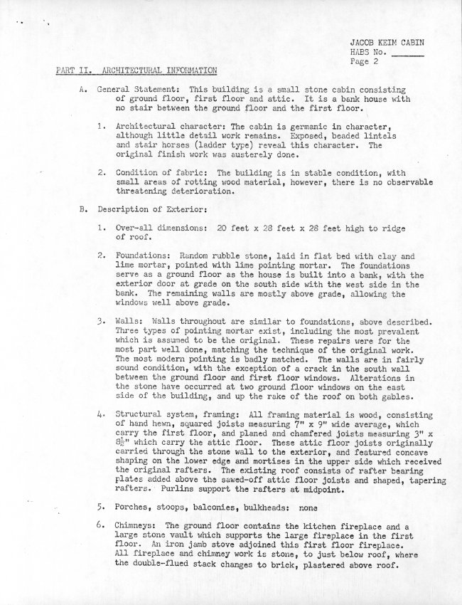 Keim Cabin, unfiled HABS data sheets, page #2 (1984)