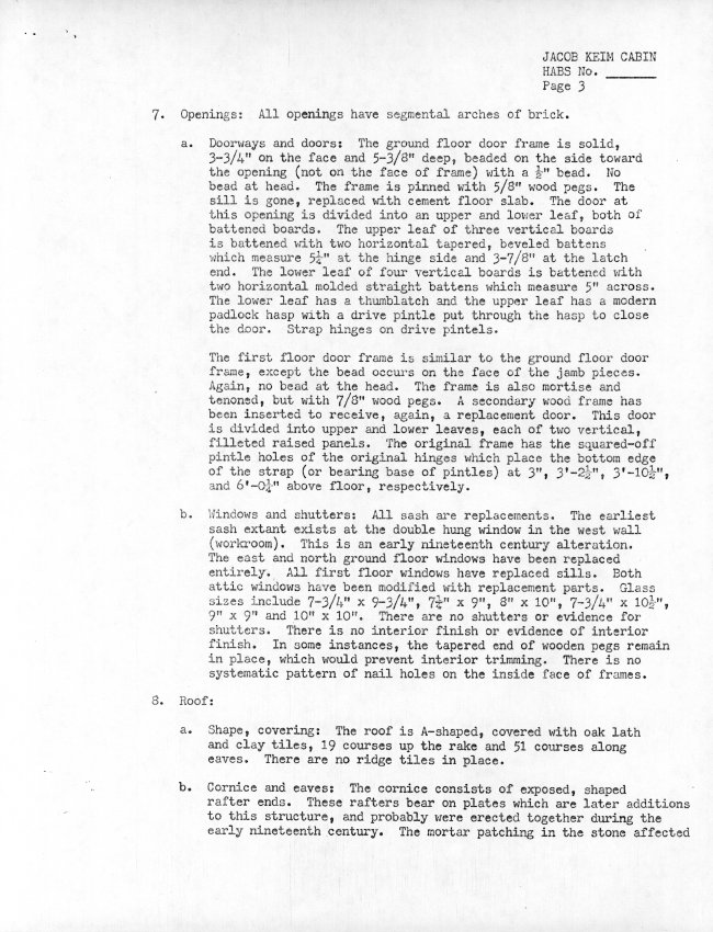 Keim Cabin, unfiled HABS data sheets, page #3 (1984)