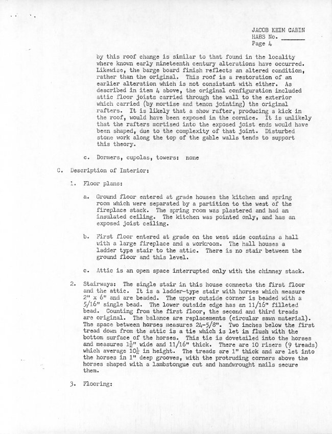 Keim Cabin, unfiled HABS data sheets, page #4 (1984)