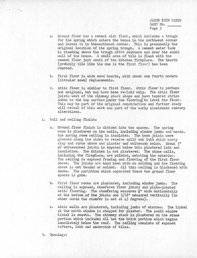 Keim Cabin, unfiled HABS data sheets, page #5 (1984)