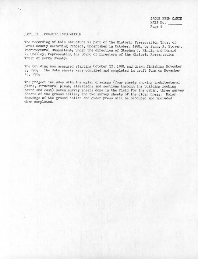 Keim Cabin, unfiled HABS data sheets, page #8 (1984)