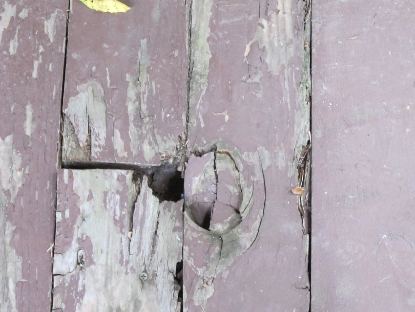 #16, 4175: deteriorated floor boards of 1930s porch