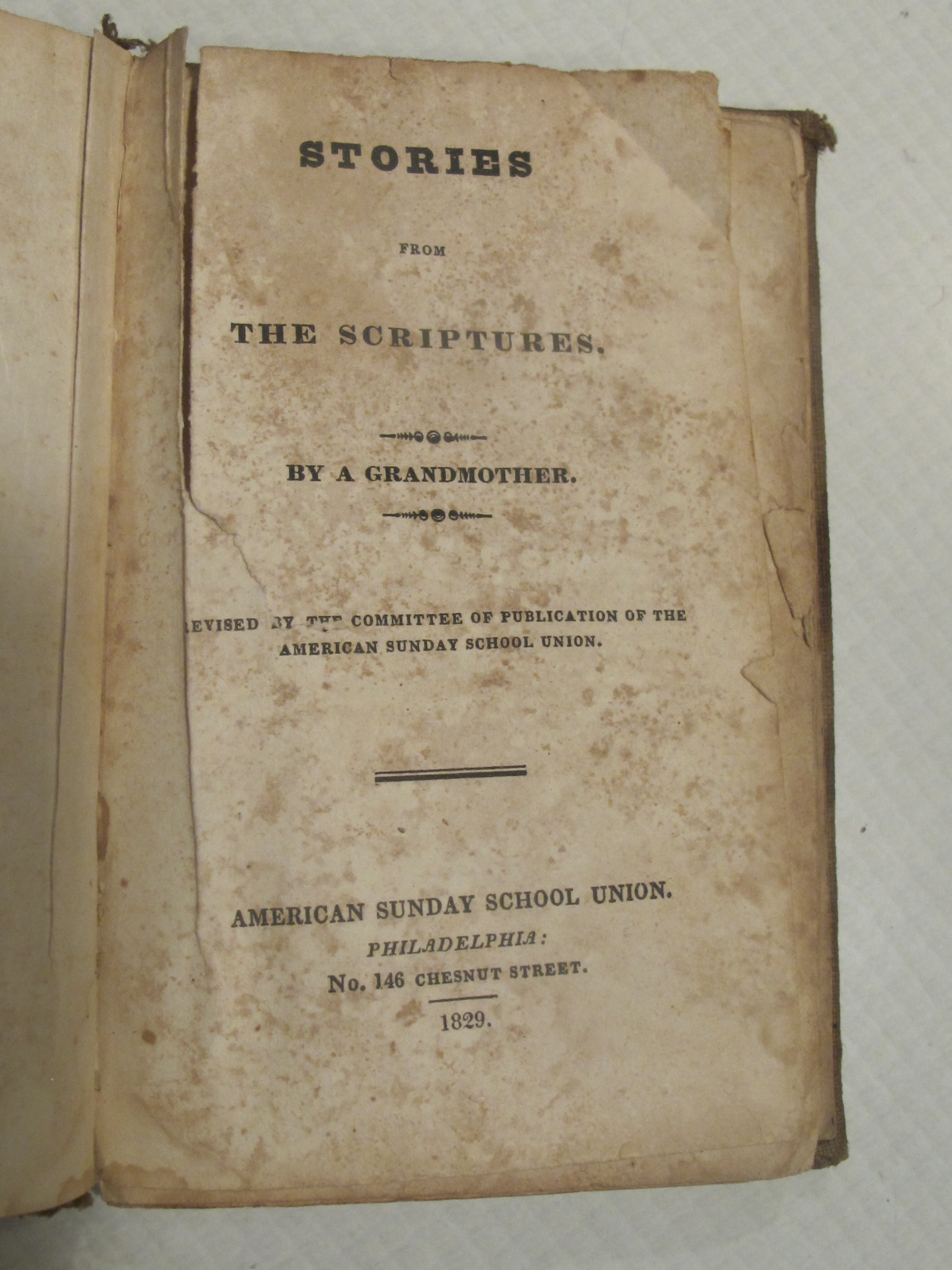 2598: title page from 1829 American Sunday School Union imprint ["Stories f