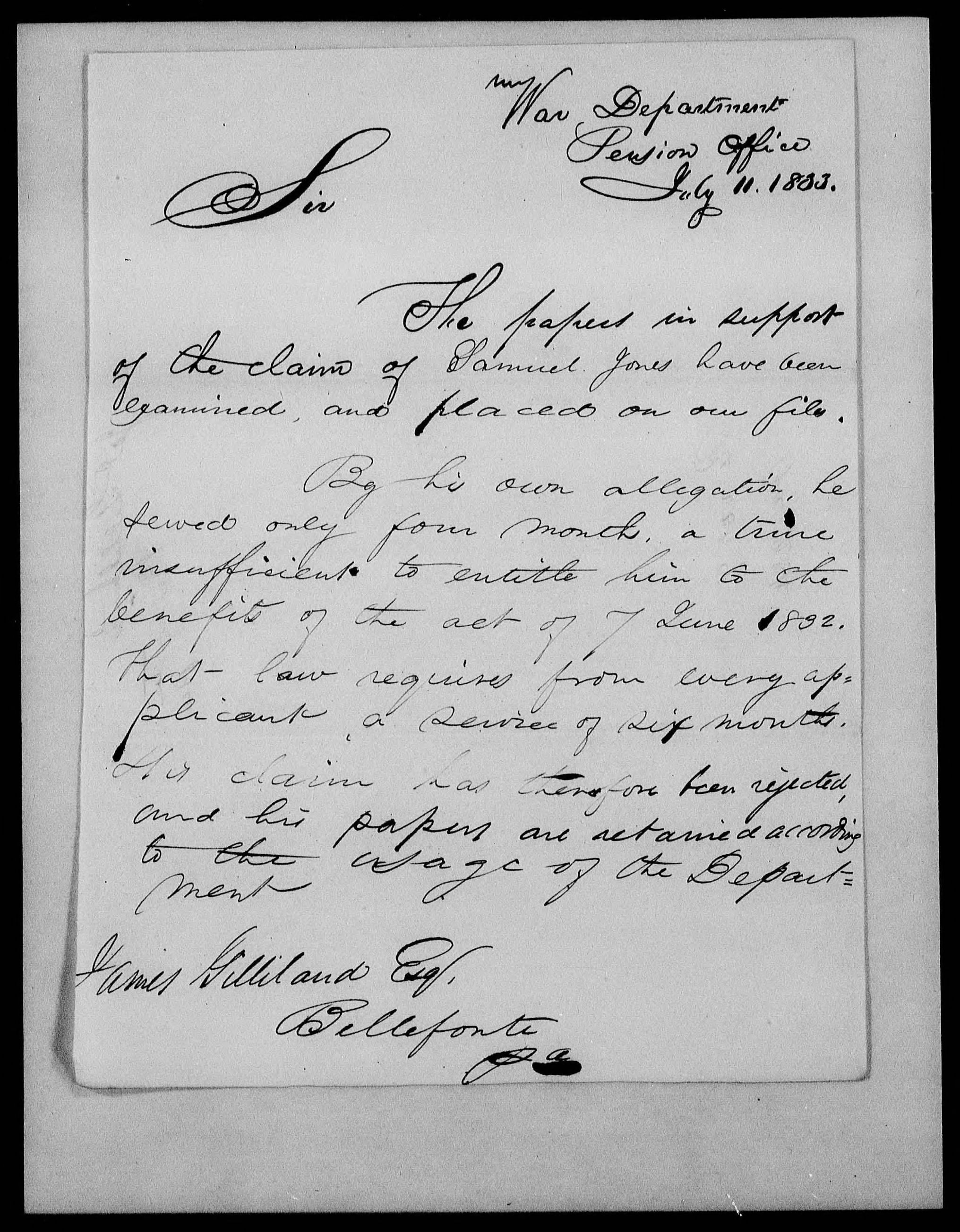 Image#13: Letter with Statement of Rejection from James Gilliland