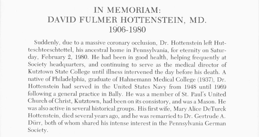 David Fulmer Hottenstein Memoriam (1980)