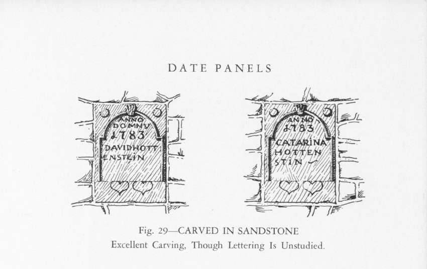 Hottenstein House, drawing of datestones (1945)