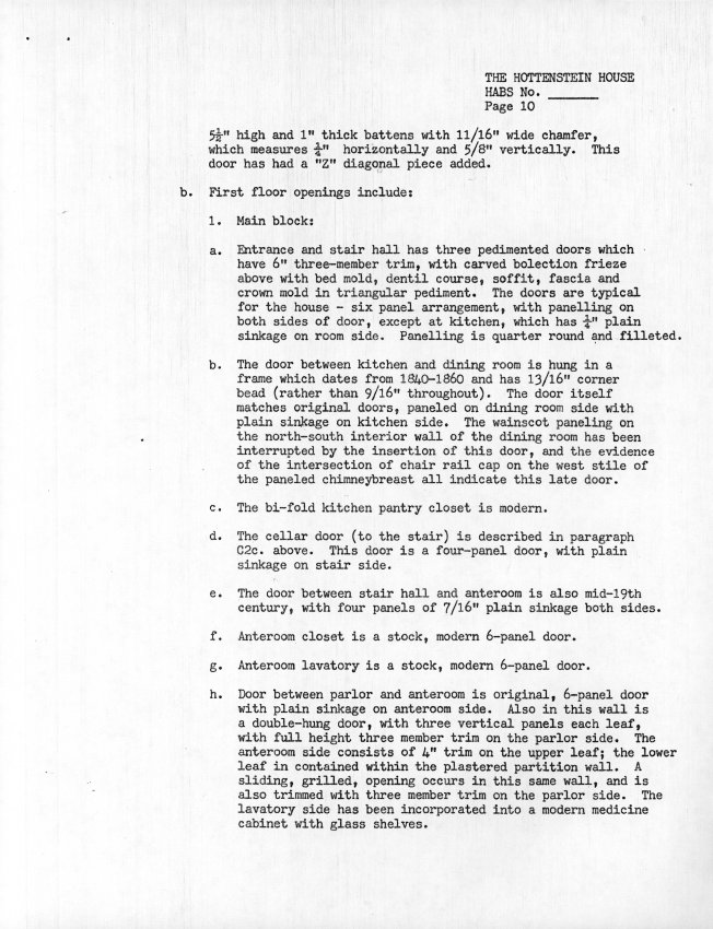 Hottenstein House, unfiled HABS documents, page #10 (1985)