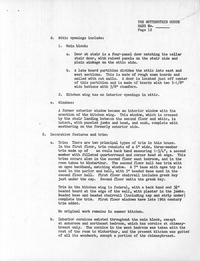 Hottenstein House, unfiled HABS documents, page #12 (1985)