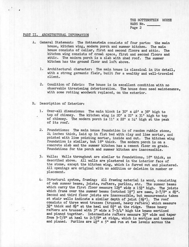 Hottenstein House, unfiled HABS documents, page #2 (1985)