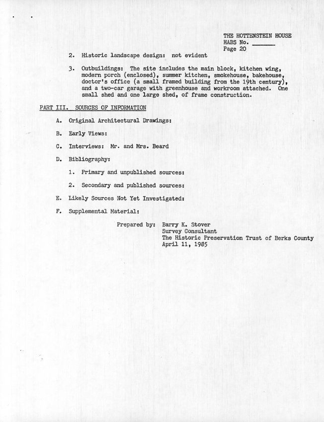 Hottenstein House, unfiled HABS documents, page #20 (1985)