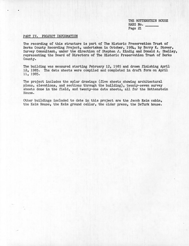Hottenstein House, unfiled HABS documents, page #21 (1985)