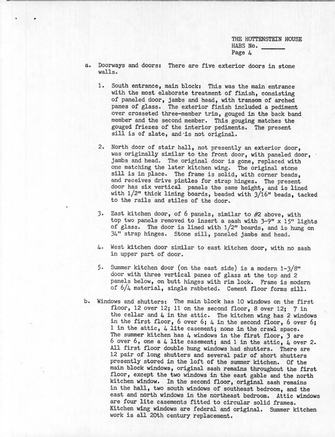 Hottenstein House, unfiled HABS documents, page #4 (1985)