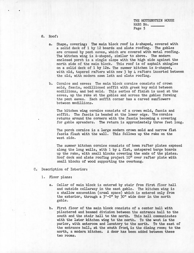 Hottenstein House, unfiled HABS documents, page #5 (1985)