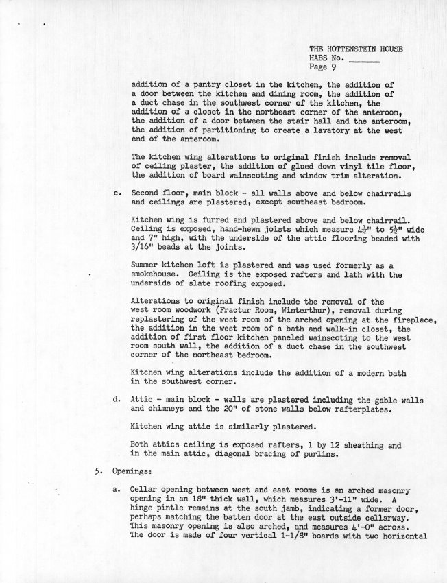 Hottenstein House, unfiled HABS documents, page #9 (1985)