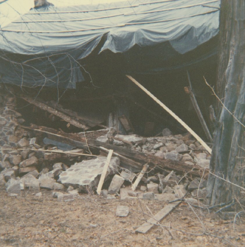 Michael Fulp House, ruins of west eaves wall after 1967 collapse