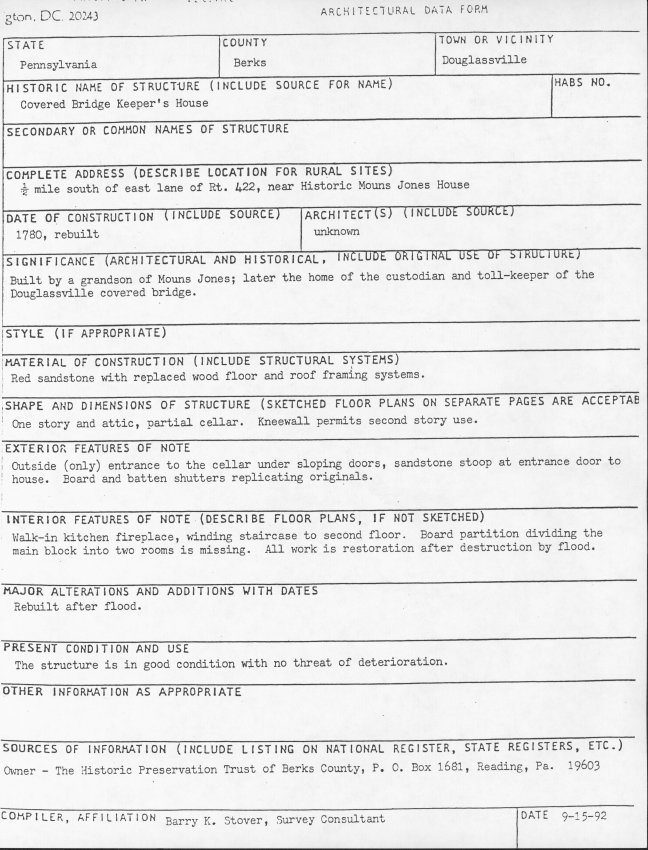 Michael Fulp House, unfiled HABS update cover sheet (1992)