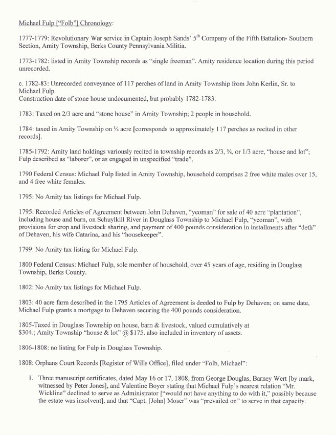 Michael Fulp House, chronology page#1