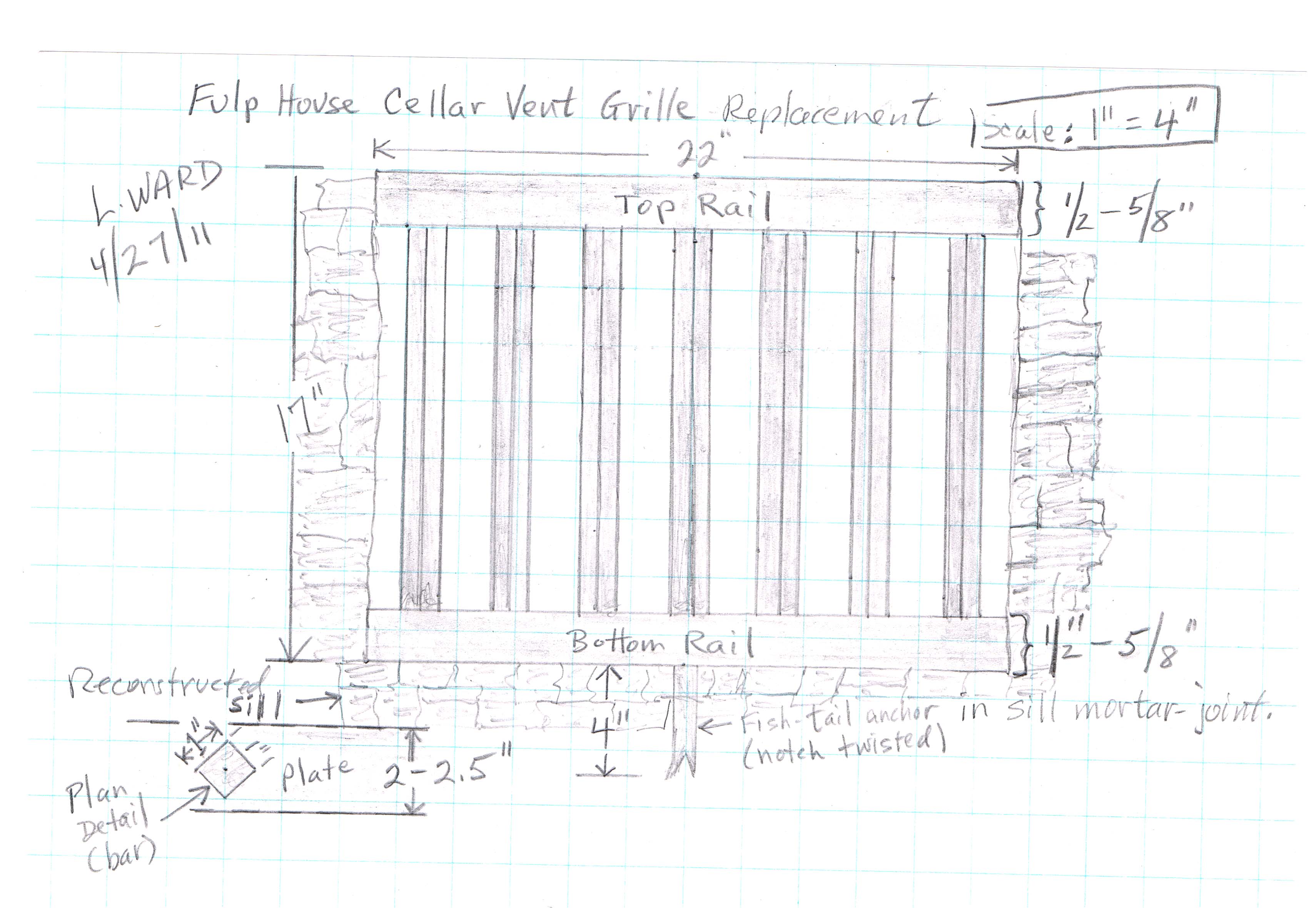Michael Fulp House, cellar vent grille drawing (2011)
