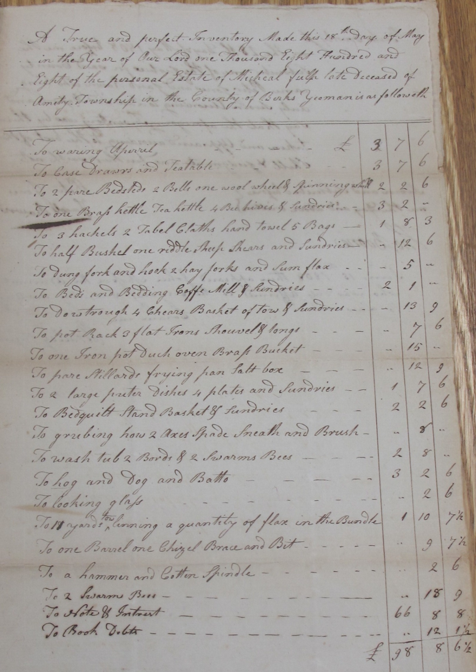 Michael Fulp estate records, see detailed caption #1623 (1808)